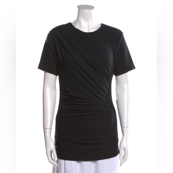 Alexander Wang black draped fitted stretch short sleeve top - Picture 1 of 8